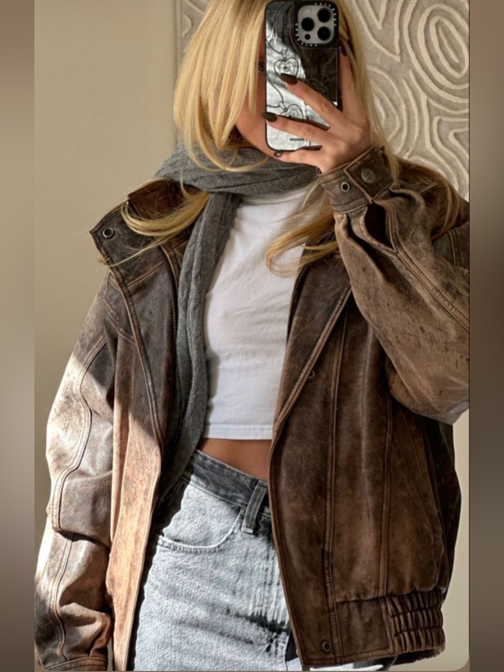 Vintage Worn In Leather Bomber Jacket